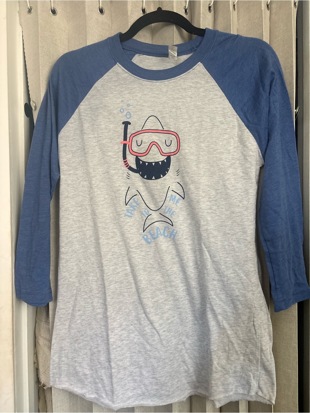 Modcloth Blue and Light Gray Raglan Shark Tee